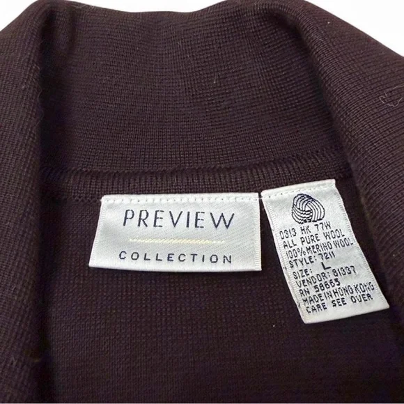 Vintage 90’s 100% Wool Longline Zip Up Vest Women’s Large Brown Preppy Retro - Picture 2 of 5